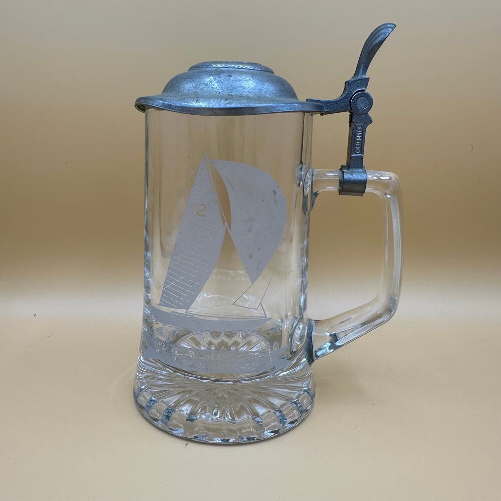Vtg Old Spice Beer Stein Etched Glass ALWE 12 Meter Racing Sloop Series One
